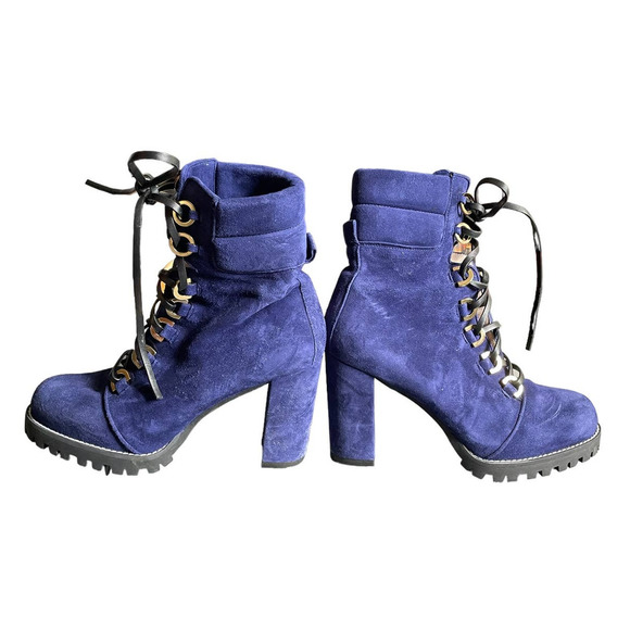 NWOT Stuart Weitzman Womens Lace-Up Shackleton Boots Size 6.5US Navy Blue - Picture 4 of 11